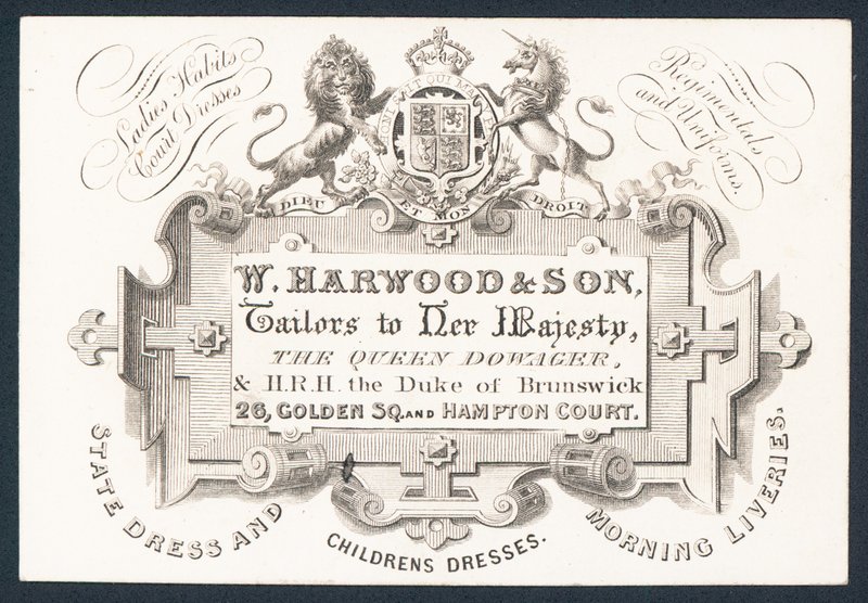 W Harwood & Son, terziler, ticari kart by English School