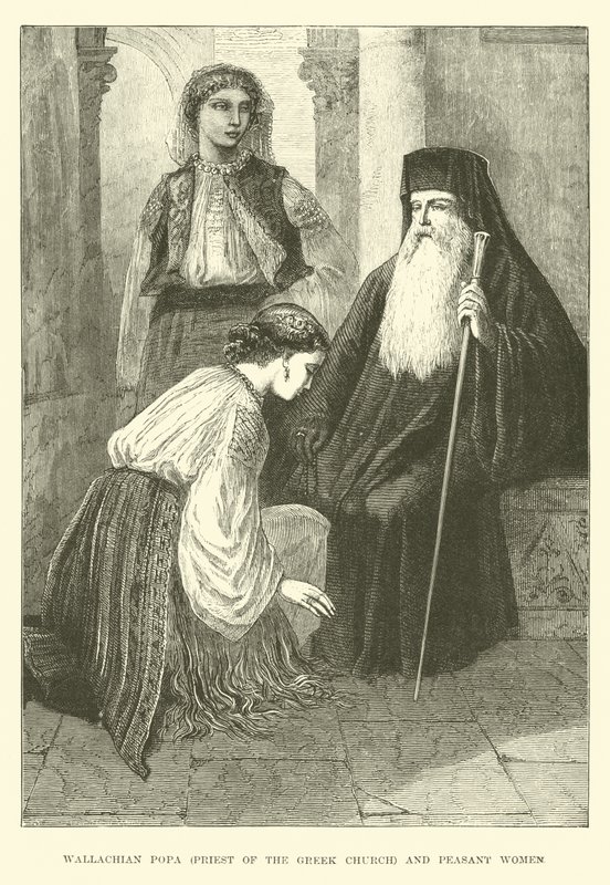 Eflak papazı, Yunan Kilisesi rahibi ve köylü kadınlar by English School