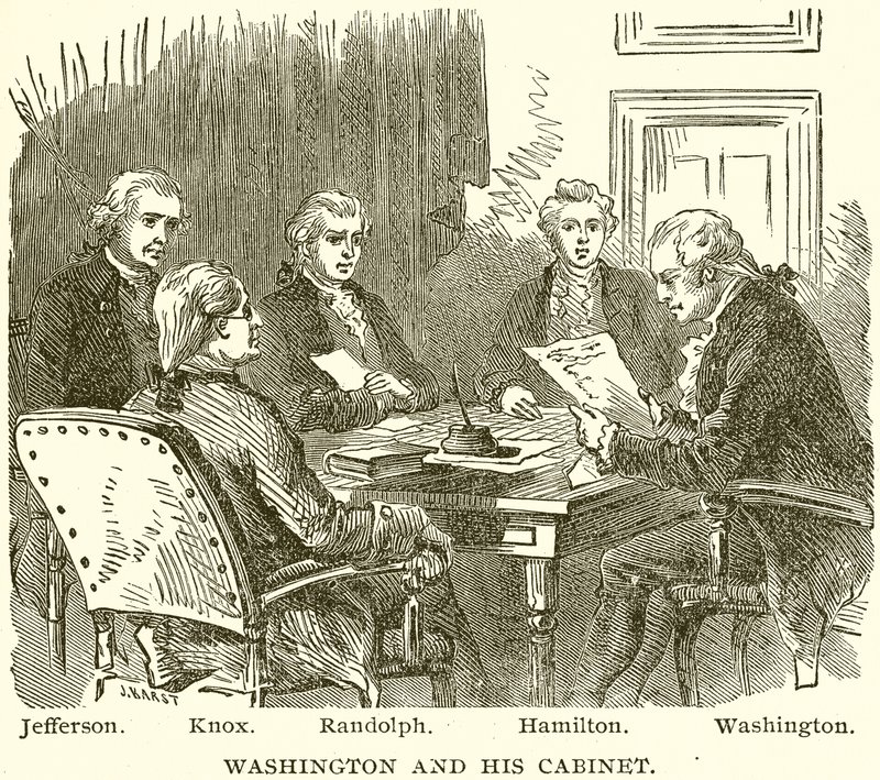 Washington ve Kabinesi. Jefferson. Knox. Randolph. Hamilton. Washington by English School