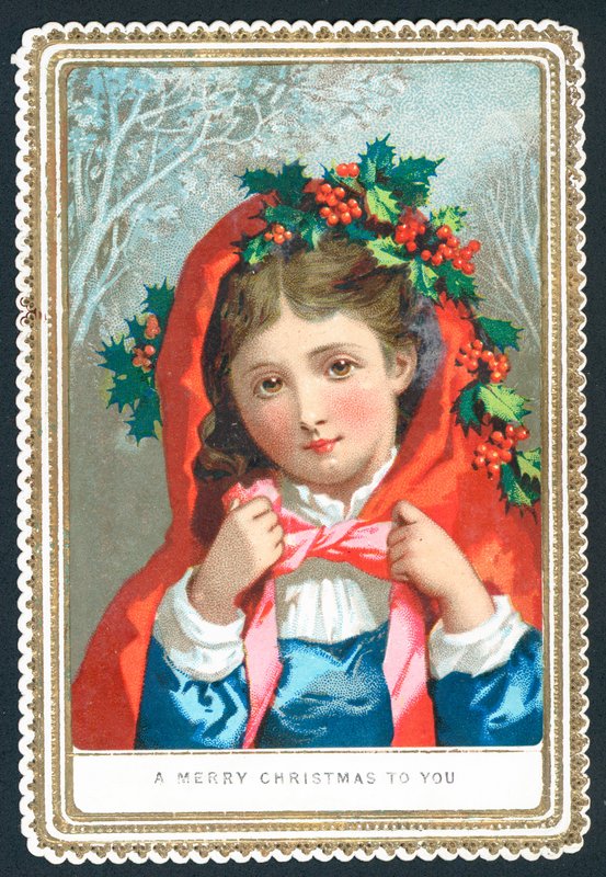 Holly ile süslenmiş bir şal giyiyor, Noel Kartı by English School