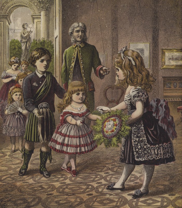 Partiye gelen bir misafirin karşılanması (renkli litho) by English School