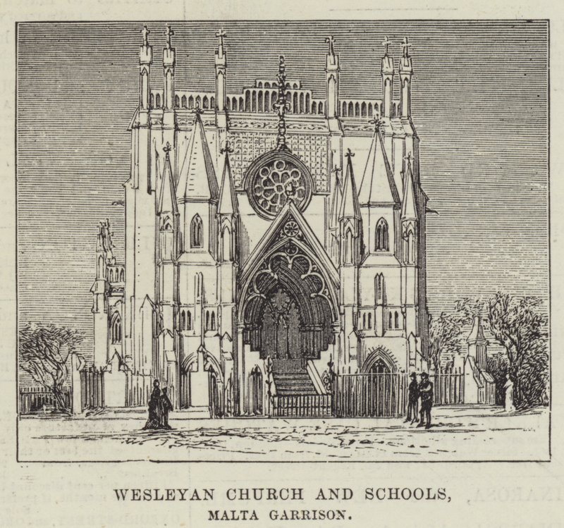 Wesleyan Kilisesi ve Okulları, Malta Garnizonu (gravür) by English School