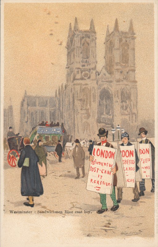 Westminster Abbey, Londra, sandviççi, mavi önlüklü çocuk by English School