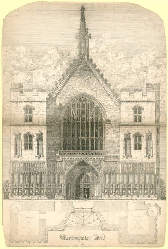 Westminster Hall, Londra, binanın zemin planı dahil by English School