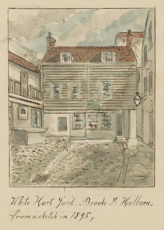 White Hard Yard, Brooke Street, Holborn, Londra, 1895'teki bir eskizden (kağıt üzerinde wc) by English School