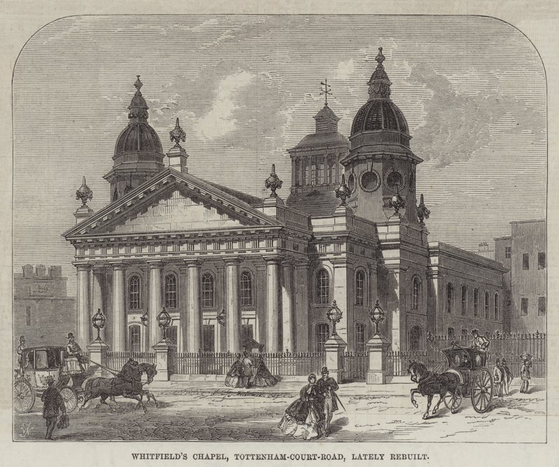 Whitfield Şapeli, Tottenham-Court-Road, son zamanlarda yeniden inşa edildi (gravür) by English School
