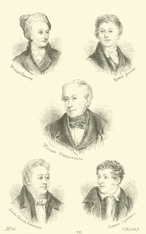 William Cowper, Robert Southey, William Wordsworth, Samuel Taylor Goleridge, Thomas Campbell by English School