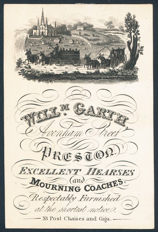 William Garth, mükemmel cenaze arabaları ve yas arabaları tedarikçisi, ticari kart by English School