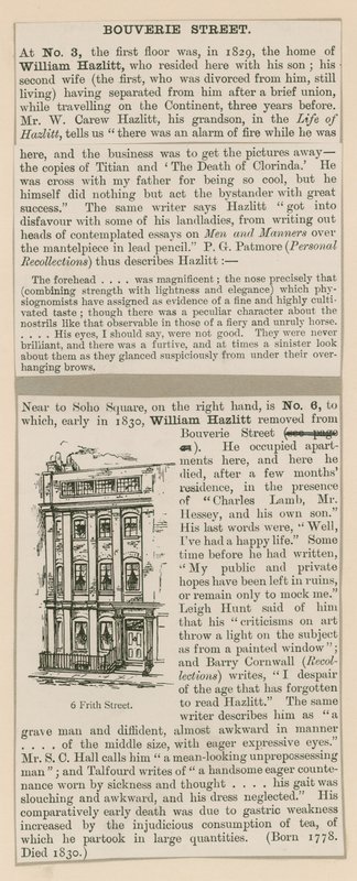 William Hazlitt ve 6 Frith Caddesi by English School