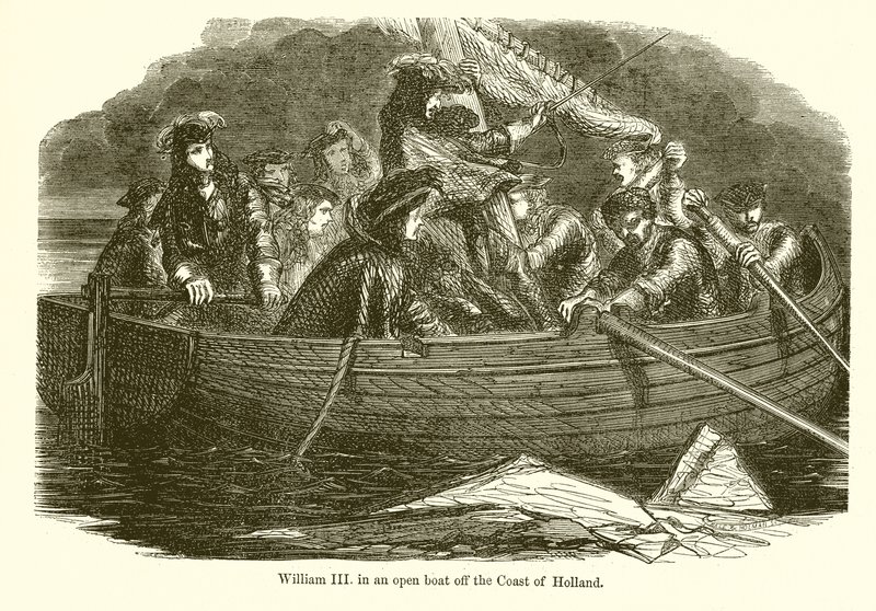 William III. Hollanda kıyılarında açık bir teknede by English School