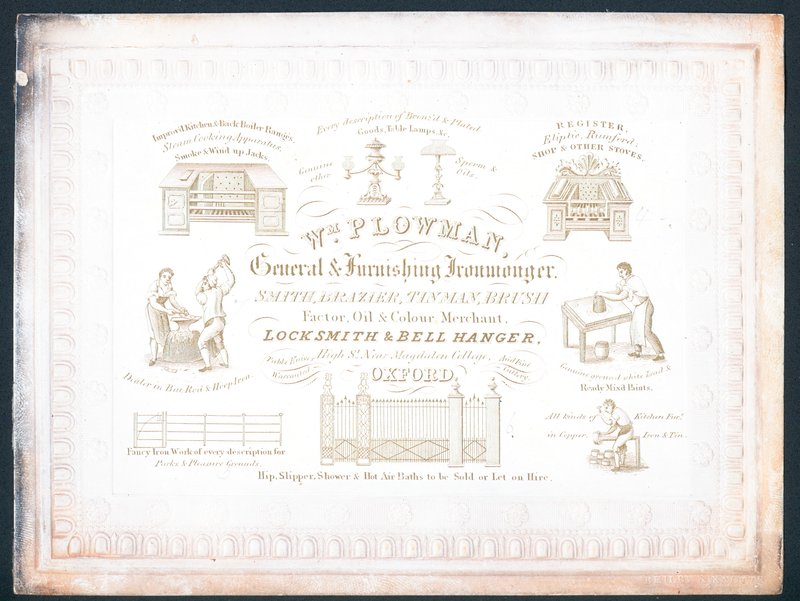 William Plowman, general ve mobilya hırdavatçısı, ticaret kartı by English School