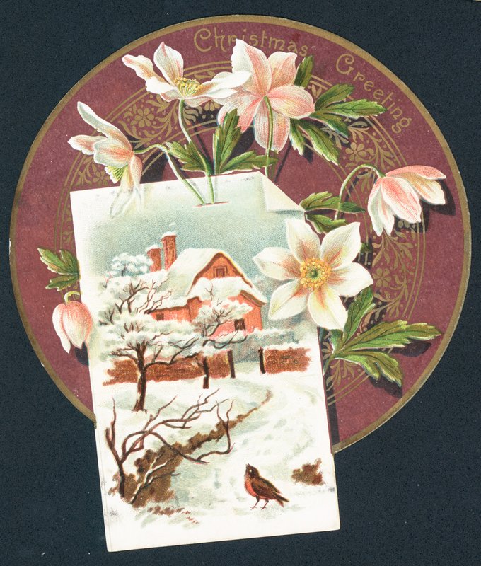 Yazlık ve robin ile kış sahnesi, Noel Kartı by English School