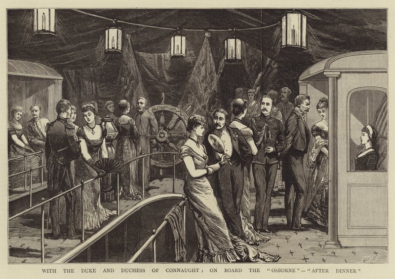 Connaught Dükü ve Düşesi ile "Osborne" Gemisinde, "Akşam Yemeğinden Sonra" (gravür) by English School