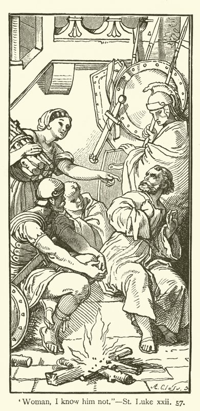 "Kadın, onu tanımıyorum", St Luke, xxii, 57 (gravür) by English School