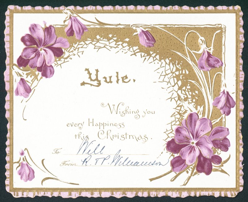 Yule, menekşe çiçekleri, Noel Kartı by English School