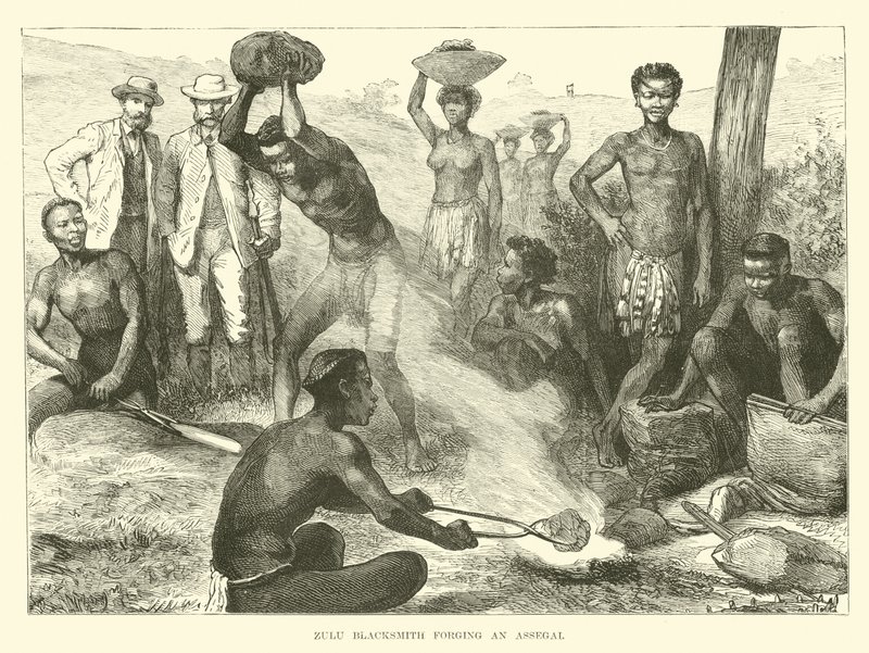 Bir Assegai dövme Zulu demirci by English School