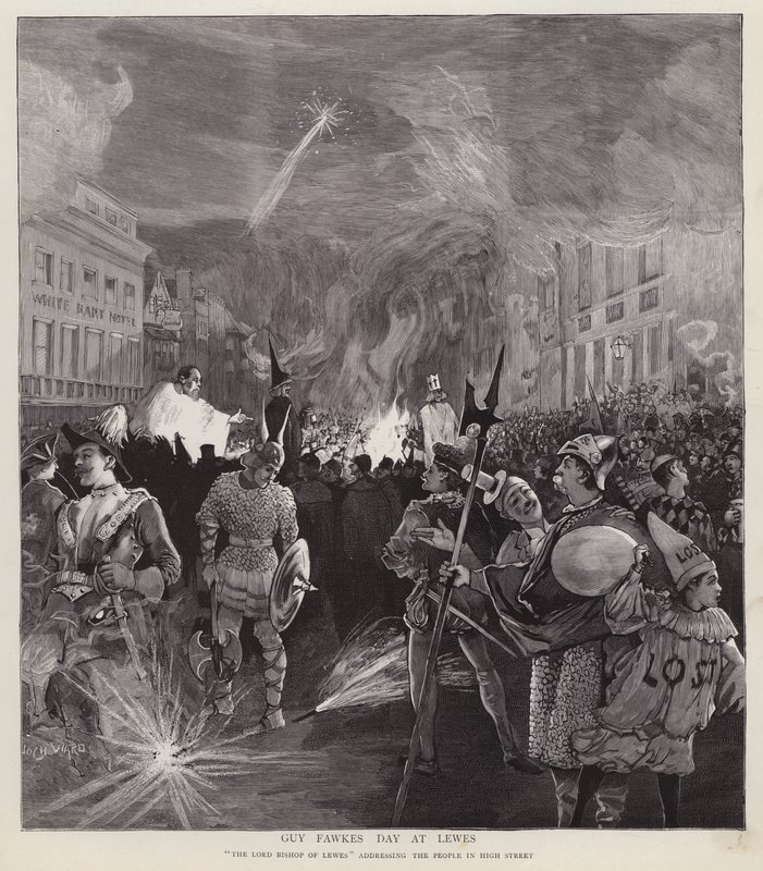 Guy Fawkes Günü alayı, Lewes, Sussex, 5 Kasım 1892 (lito) by Enoch Ward
