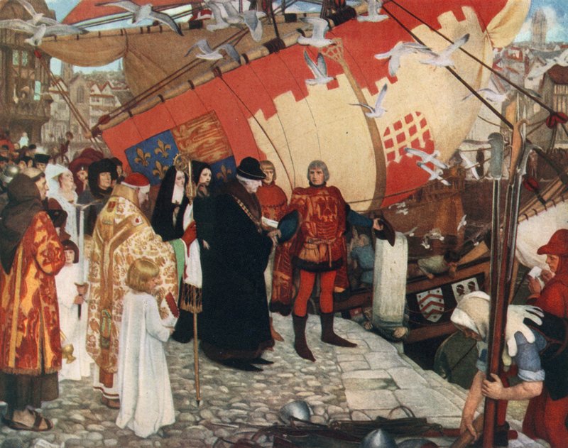 Kugenda kwa John na Sebastian Cabot i Bristol murugendo rwabo rwa mbere rwo kuvumbura, 1497 by Ernest Board