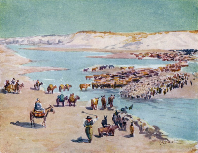 Chilenos trekking across the frontier  by Ernest William Christmas