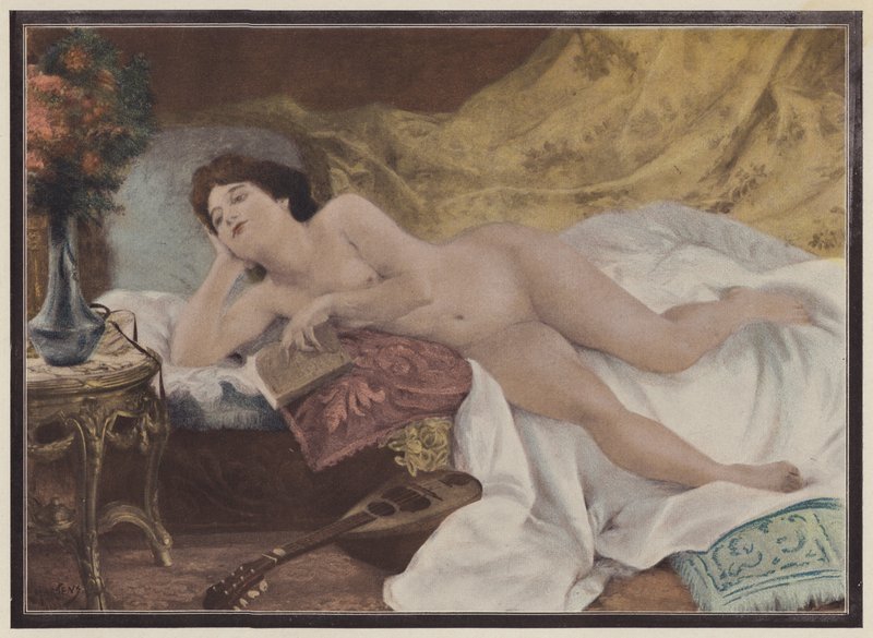 Romanın son sayfası, kadın okuma (renkli taş) by Ernest Edouard Martens