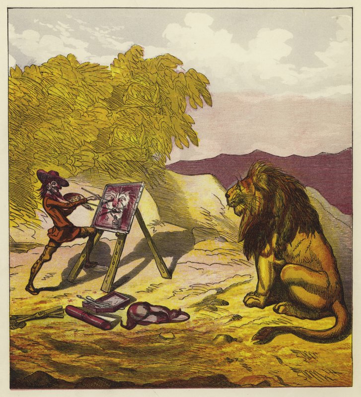 John Bold aslanı resmediyor by Ernest Henry Griset