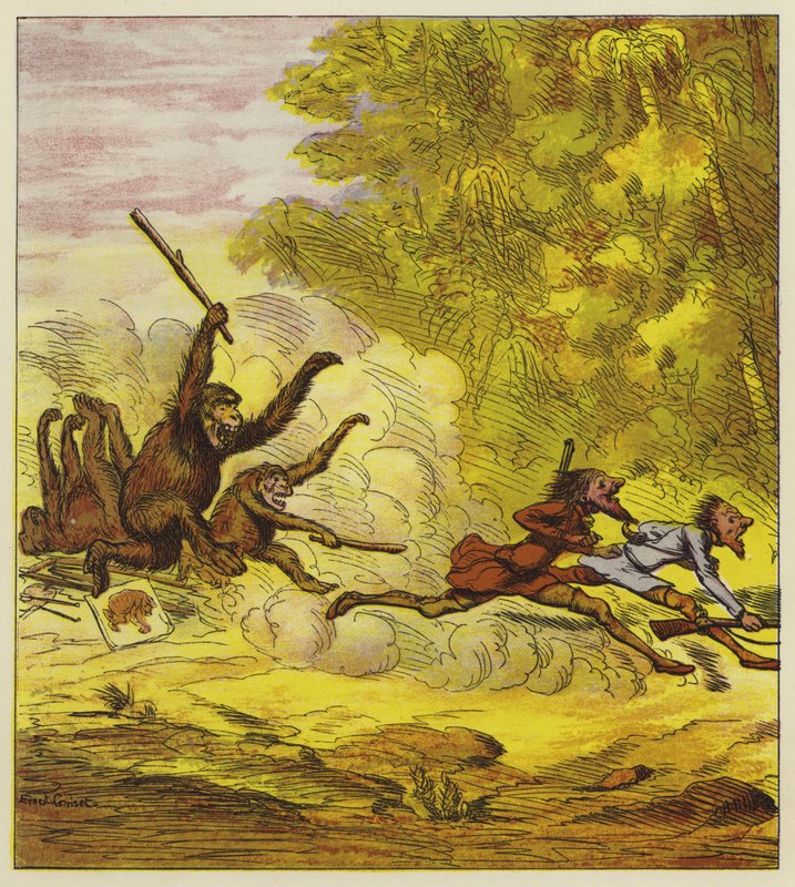 Kızgın goriller tarafından takip edilen Cesur Kardeşler by Ernest Henry Griset