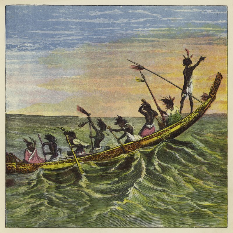 Ashantees Kralı devlet kanosuyla denizde by Ernest Henry Griset