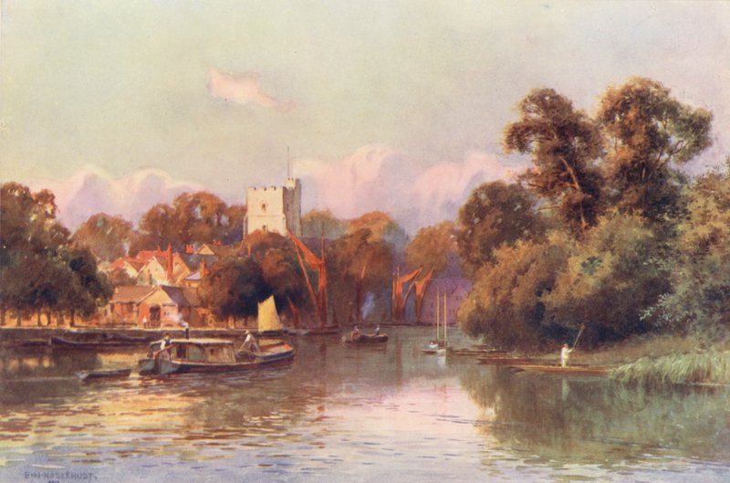 Thames Nehri: Twickenham (renkli lito) by Ernest William Haslehust