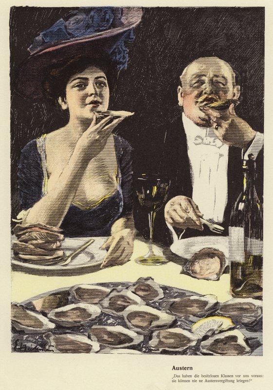 Bir restoranda istiridye yemek (renkli taş) by Ernst (after) Heilemann