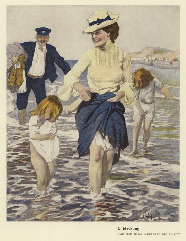 Deniz kenarında aile (renkli taş) by Ernst (after) Heilemann