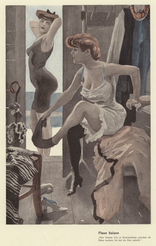 Yüzme banyolarında soyunma odasında iki kadın (renkli taş) by Ernst (after) Heilemann
