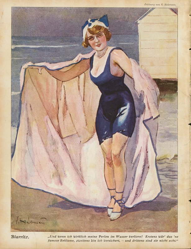Biarritz sahilinde kadın (renkli taş) by Ernst (after) Heilemann