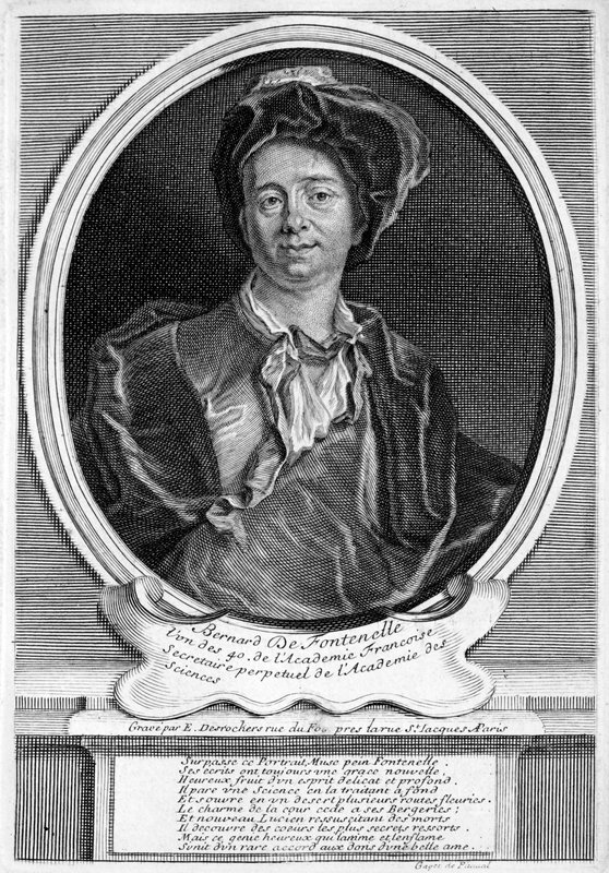 Bernard Le Bovier de Fontenelle, French author (engraving) by Etienne Jehandier (after) Desrochers