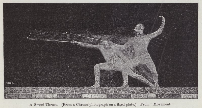 Kılıç darbesiyle ilgili hareketi gösteren kronofotoğraf (gravür) by Etienne Jules Marey