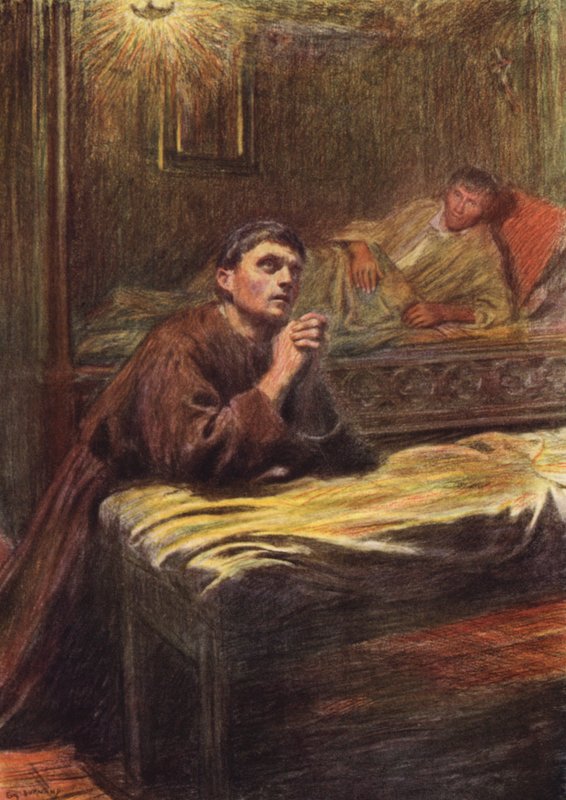 Quintavalle#39;li Rahip Bernard#39;ın dönüşümü (renkli litho) by Eugene (after) Burnand