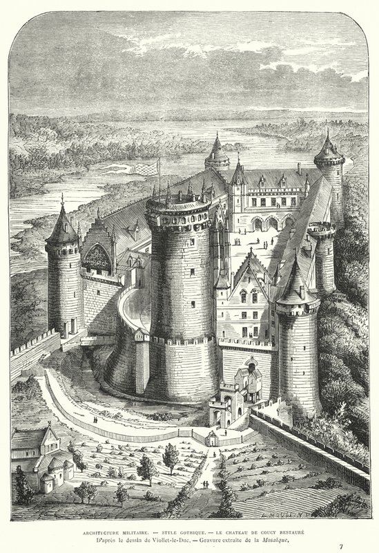 Chateau de Coucy, Picardy, Fransa, 19. Yüzyılda Eugene Viollet-le-Duc tarafından restorasyonundan sonra by Eugene Emmanuel after Viollet le Duc