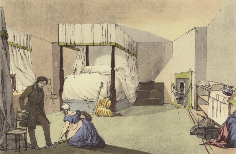 Bir pansiyon odası by Eugene Louis after Lami