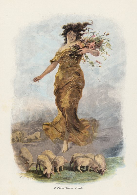 Modern bir Şans Tanrıçası (renkli litho) by European School