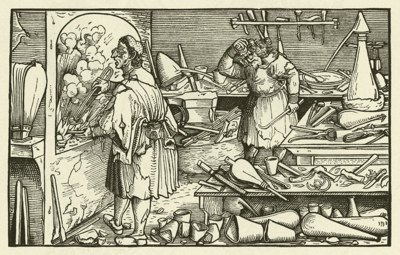 16. yüzyılda simyacı laboratuvarı (tahta baskı) by European School