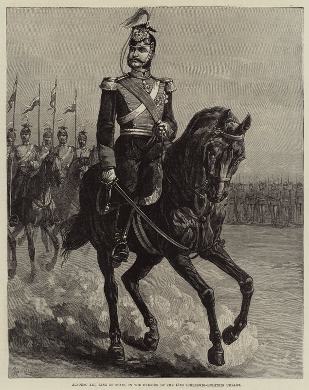Alfonso XII, İspanya Kralı, 15. Schleswig-Holstein Uhlans Üniforması içinde (gravür) by European School