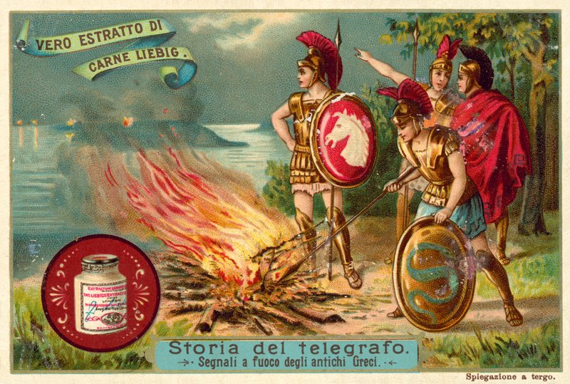 Ateşle işaret eden eski Yunanlılar (chromolitho) by European School
