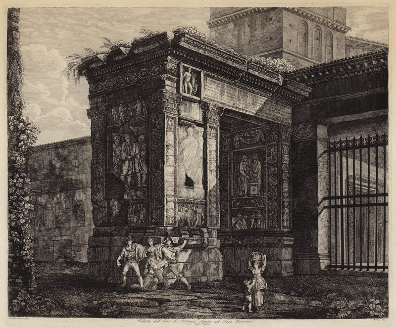 Septimius Severus Kemeri ve Forum Boarium, Roma, İtalya (gravür) by European School