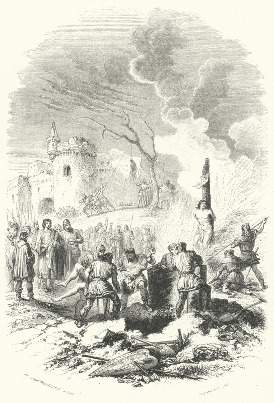Baldwin V, Hainaut Kontu, babasının topraklarında düzeni yeniden sağlıyor (gravür) by European School