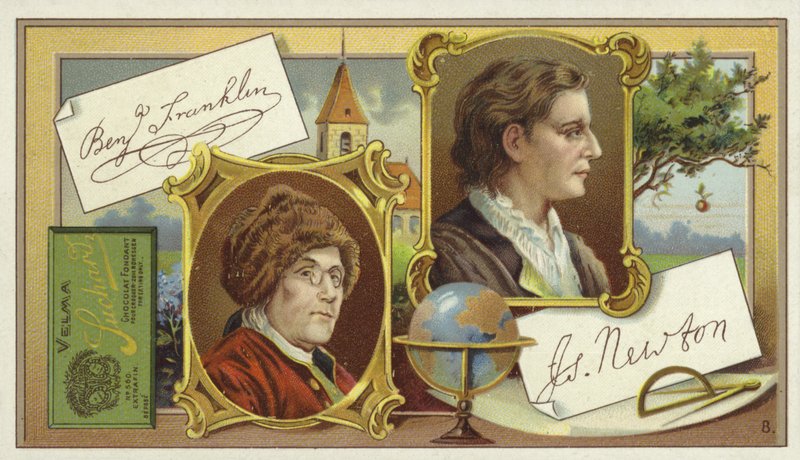 Benjamin Franklin ve Isaac Newton by European School