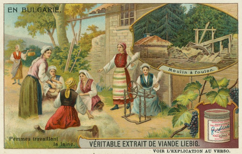 Bulgar kadınları yün eğirme ve bir değirmen by European School