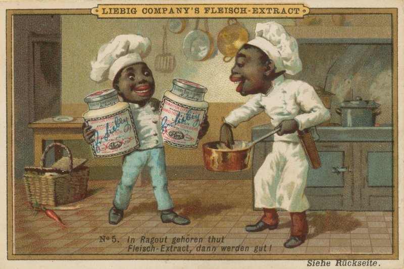 Karikatür Afrikalılar Leibig Et Özü ile Yemek by European School
