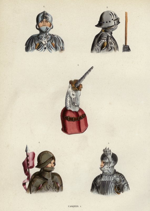 Casques (renkli gravür) by European School