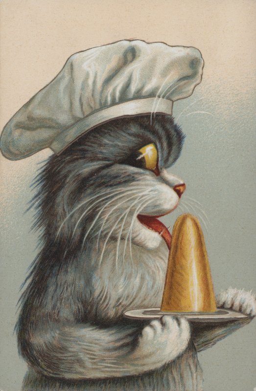 Tatlı yiyen kedi (chromolitho) by European School