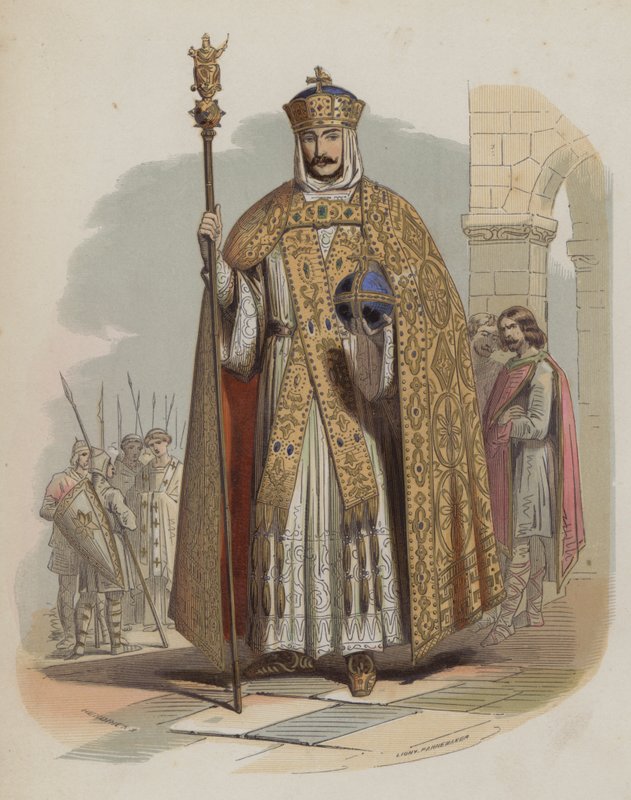 Charlemagne, Frank kralı ve Kutsal Roma İmparatoru (renkli gravür) by European School