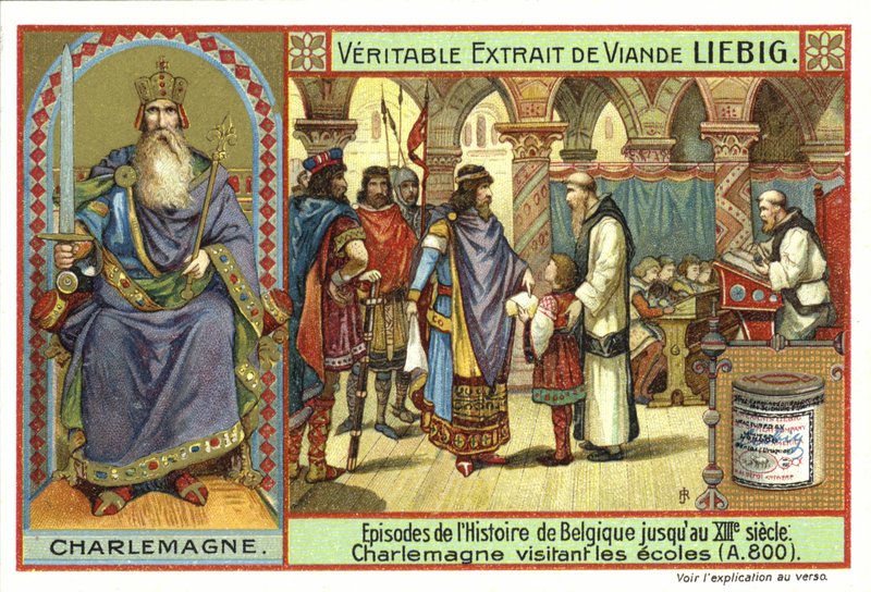 Frankların Kralı Charlemagne, bir okulu ziyaret ediyor, 800 by European School
